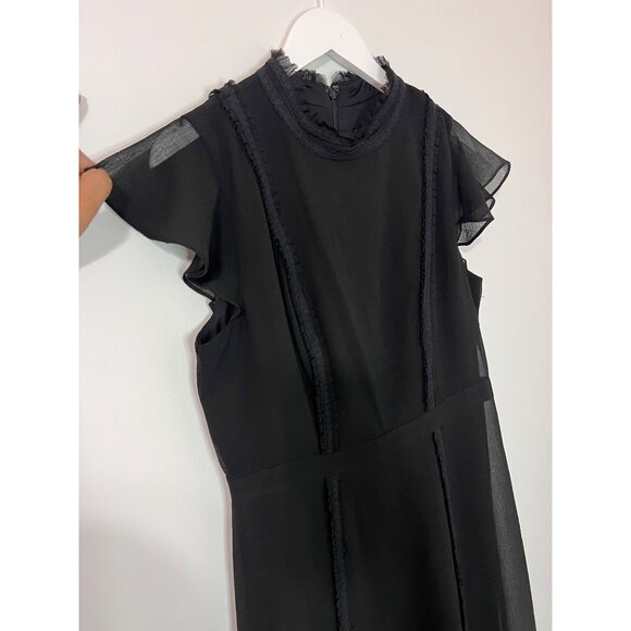 NEW Adrianna Papell Black High Neck Ruffled Flouncy Fit Flare Dress Textured - Picture 6 of 10